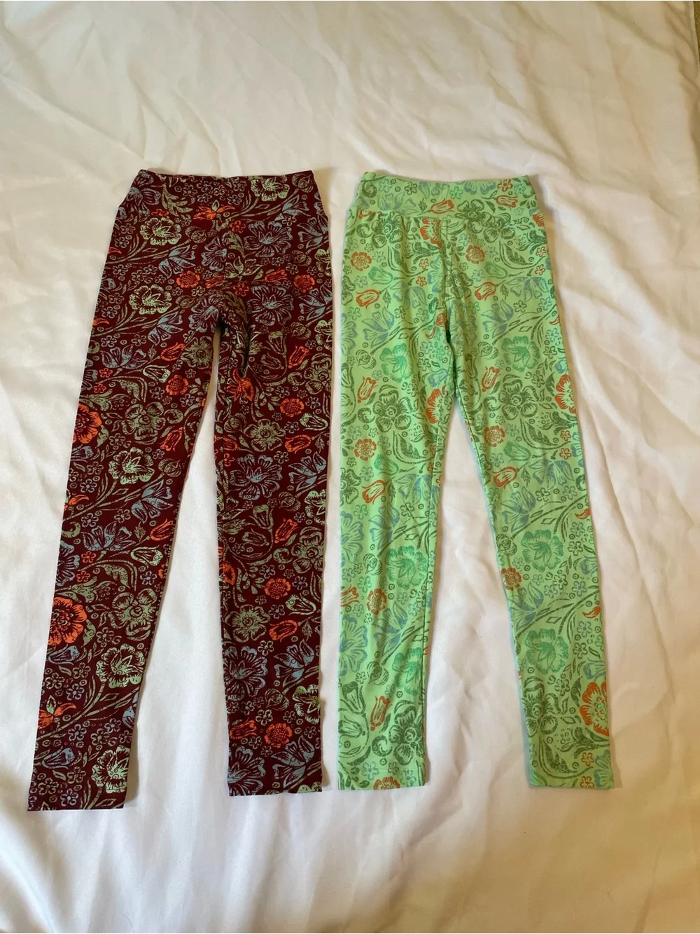 LuLaRoe Kids Leggings 4-set in Burgundy, Mint, Black, and Beige, Size Tween (XL)